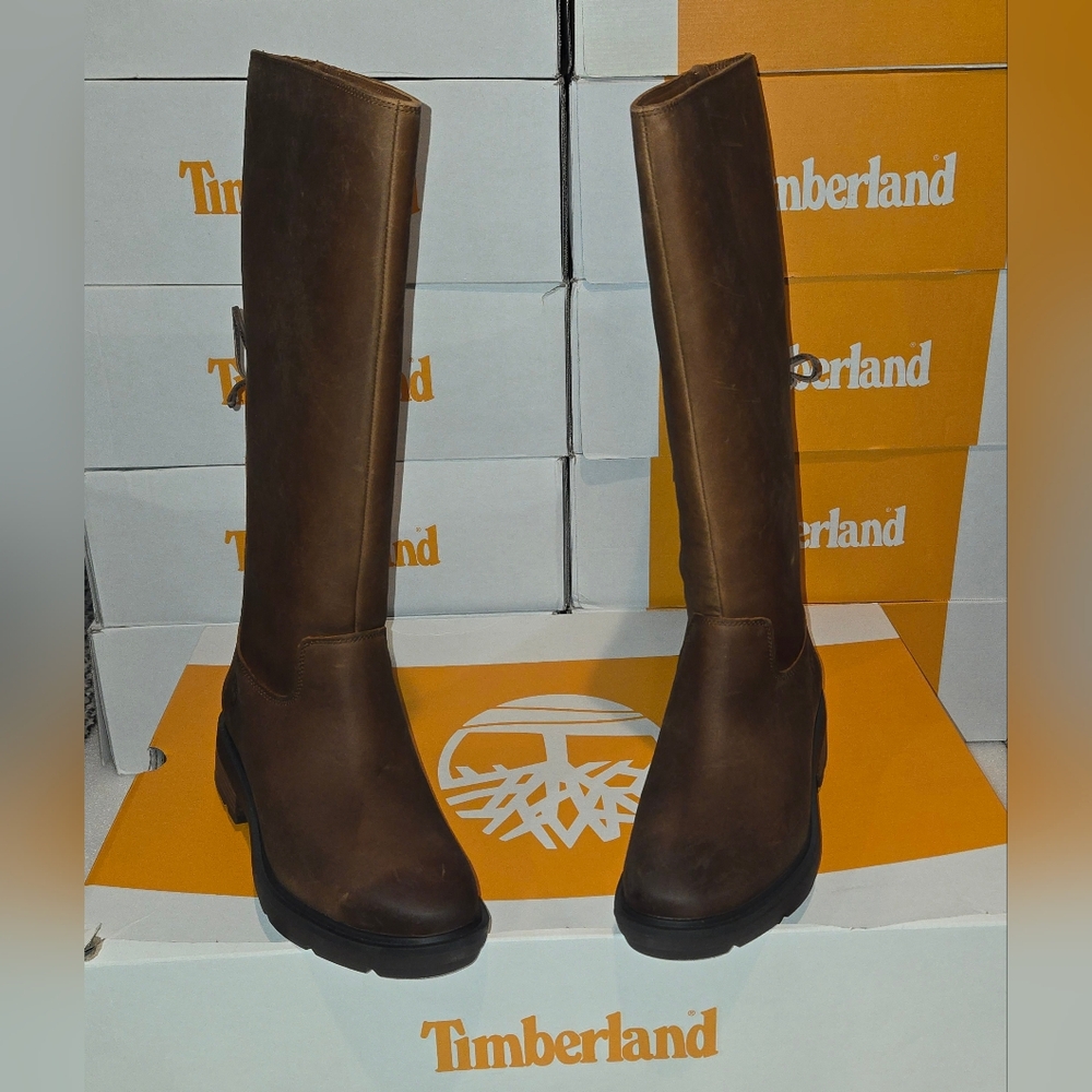 Womens Timberland Brimfield Tall Zip Up Leather Boots Dark Brown Size 10